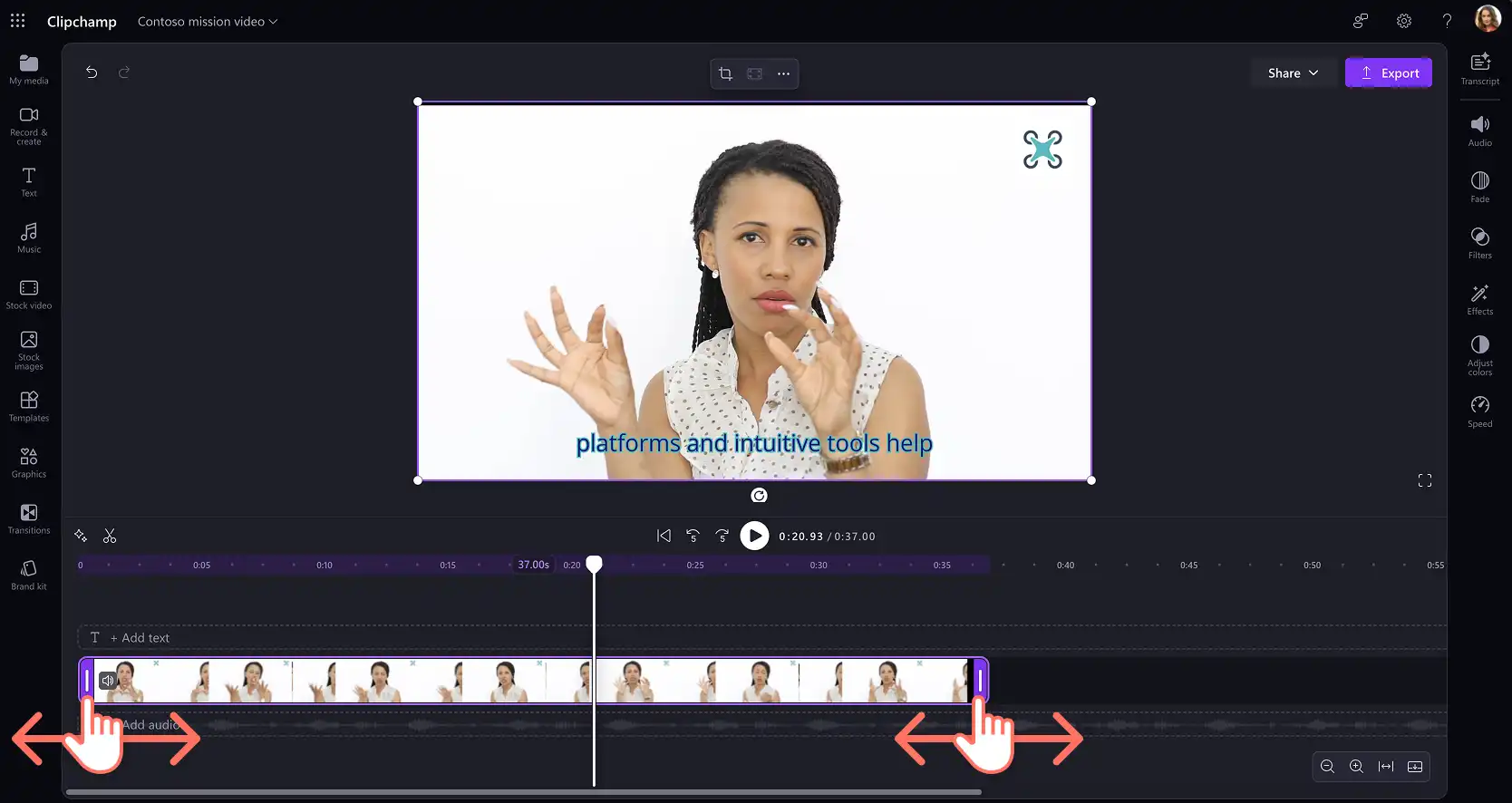 Un utente taglia un video in Clipchamp per lavoro.