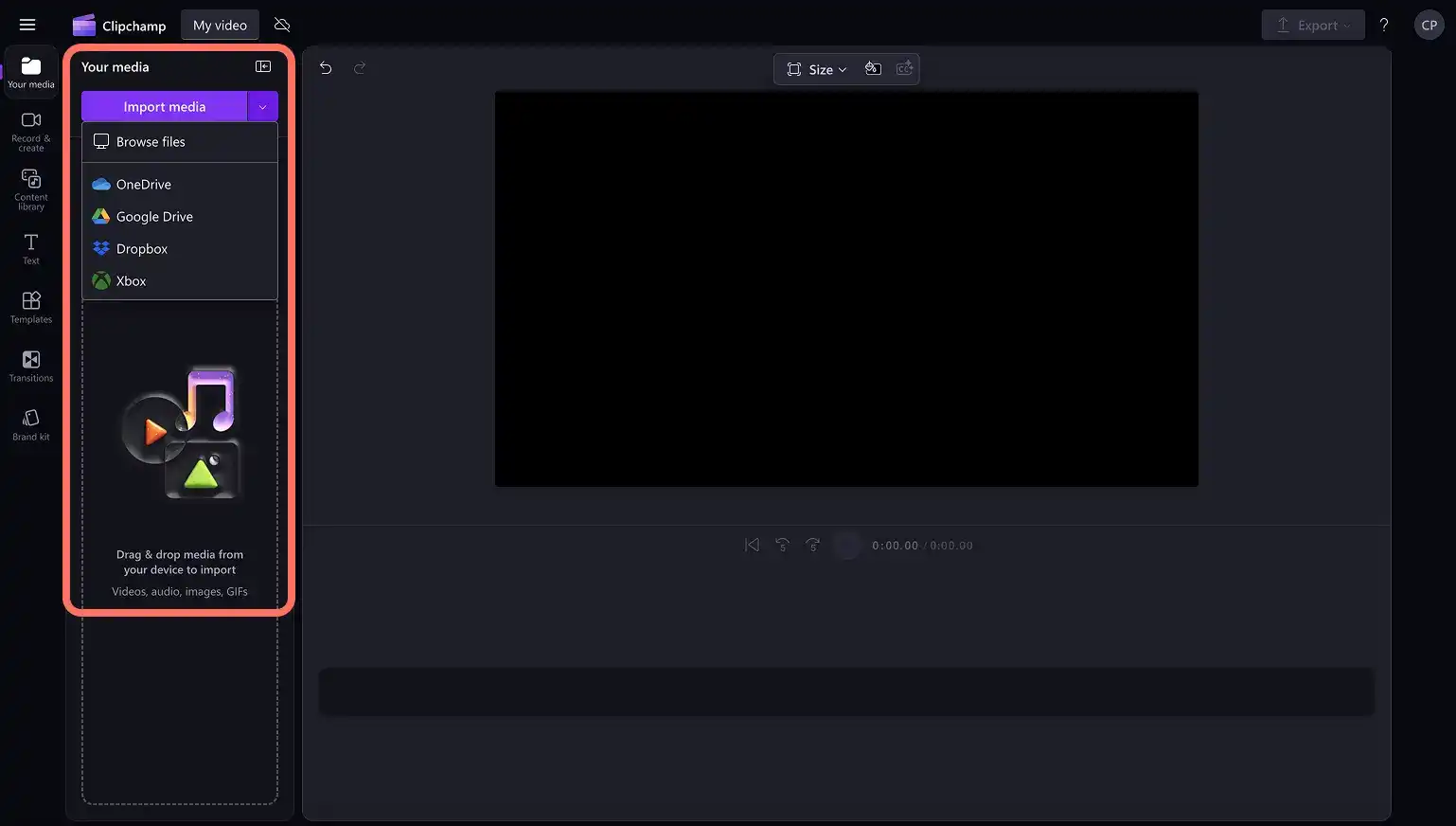 A user importing media into Clipchamp video editor.