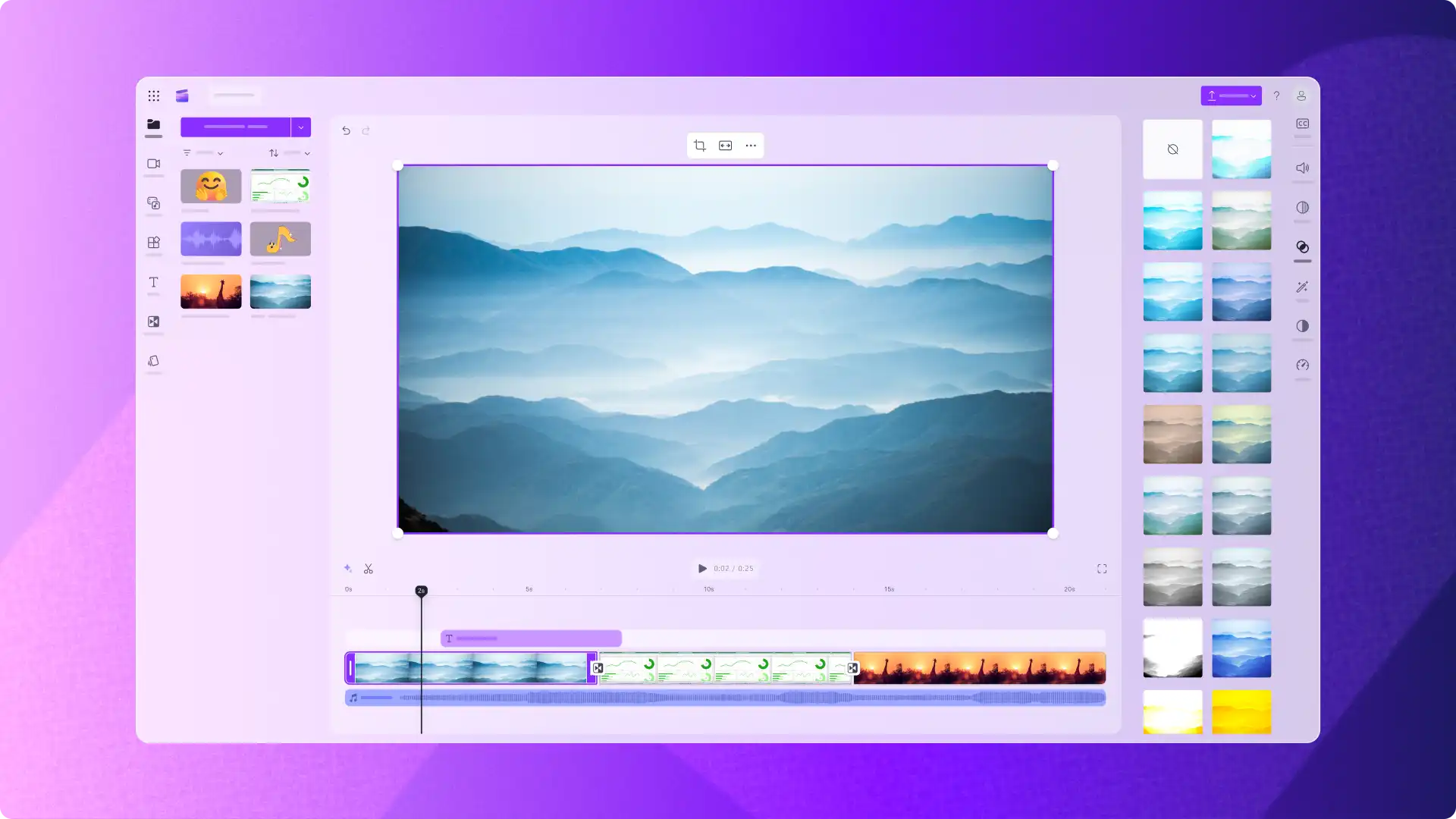 Seorang pengguna yang sedang menavigasi antara muka, ciri-ciri, dan alat dalam editor video Clipchamp.