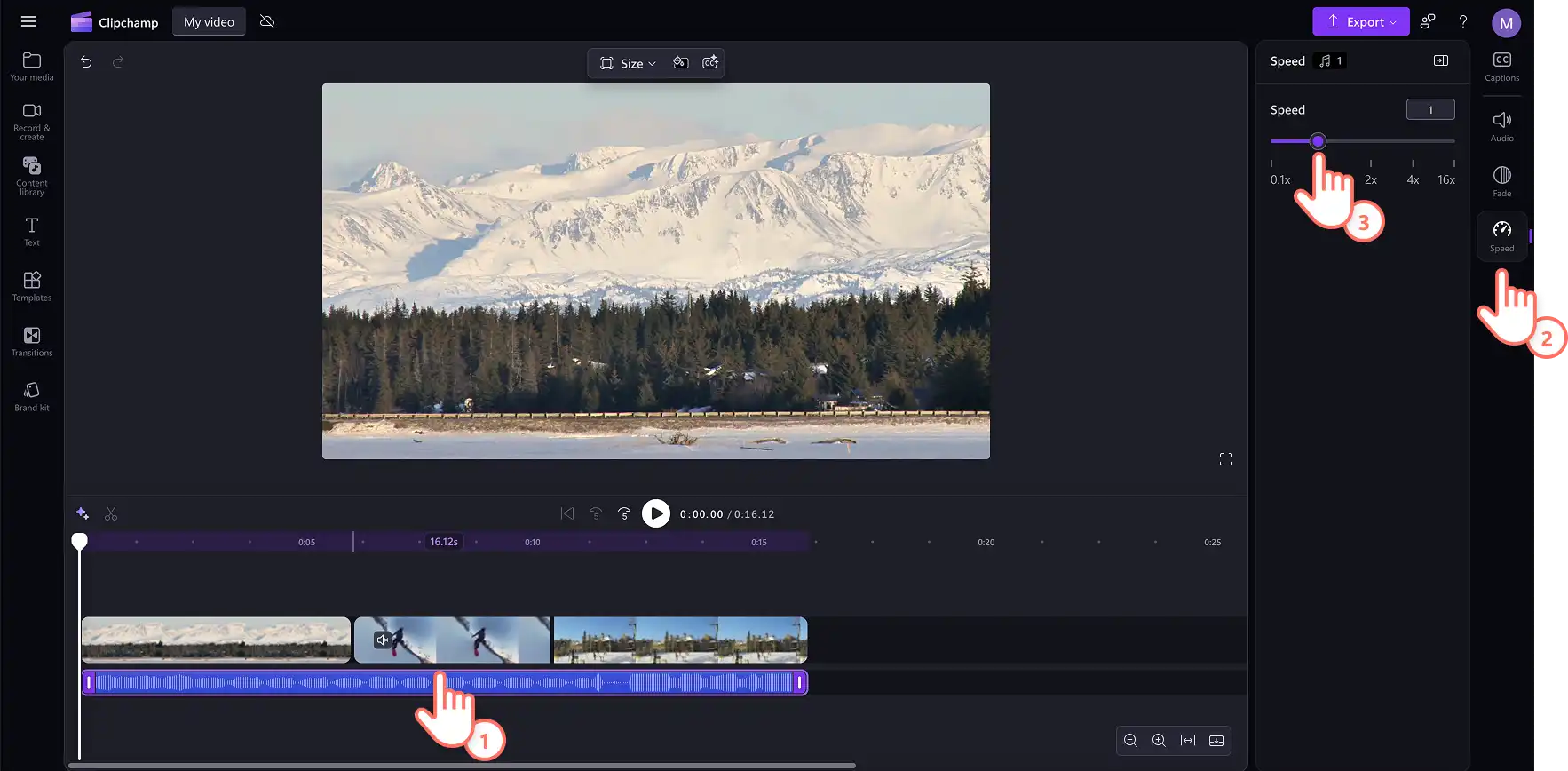 A user editing the speed of a royalty-free song in Clipchamp.