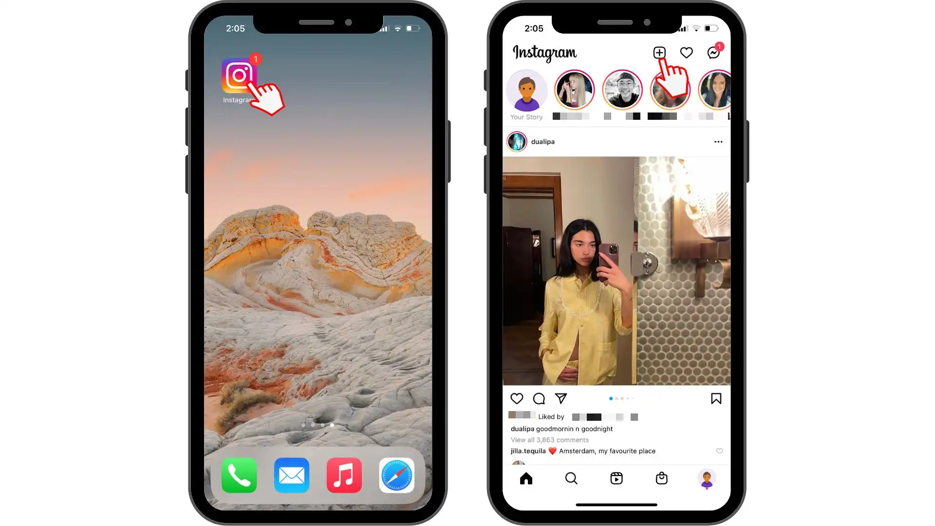 Langkah 1. Buka Instagram dan klik pada +