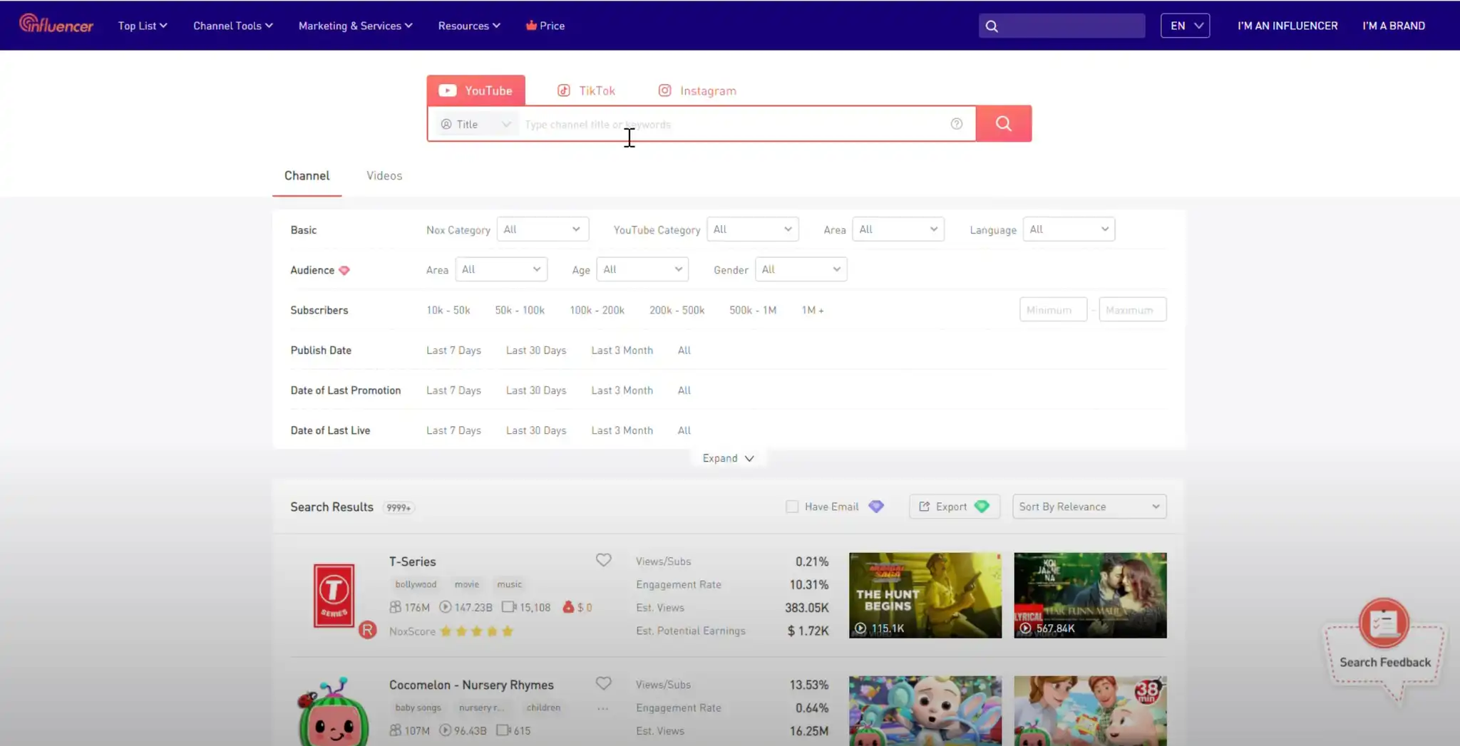 Pratonton platform Noxinfluencer