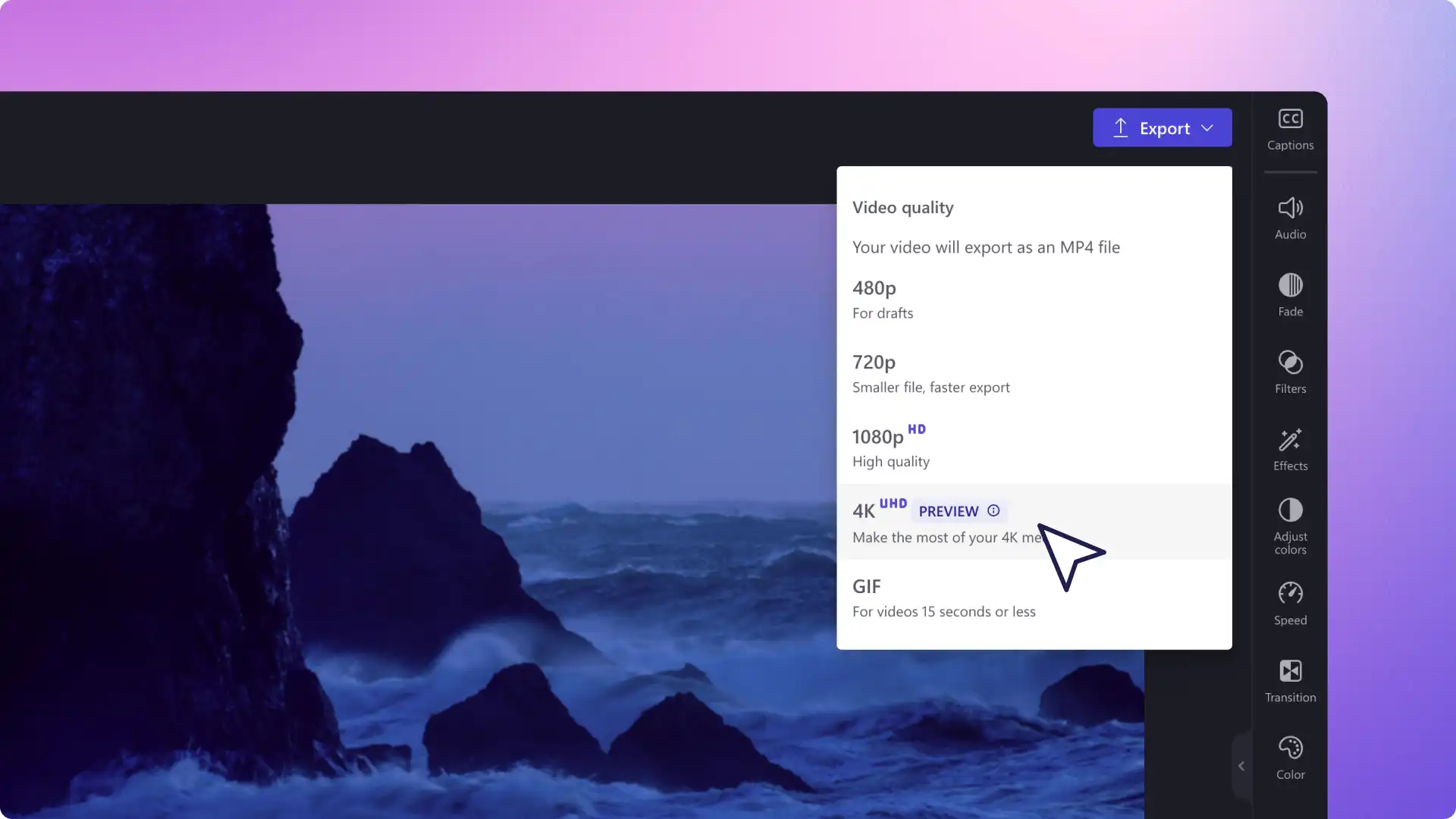 Cara mengeksport video dalam 4K dengan Clipchamp - imej kecil