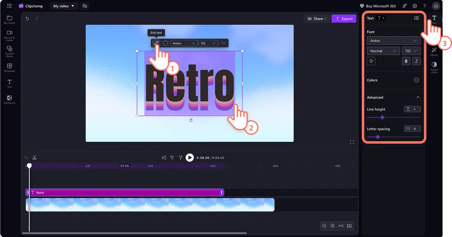 Un usuario editando el contenido del título en Clipchamp