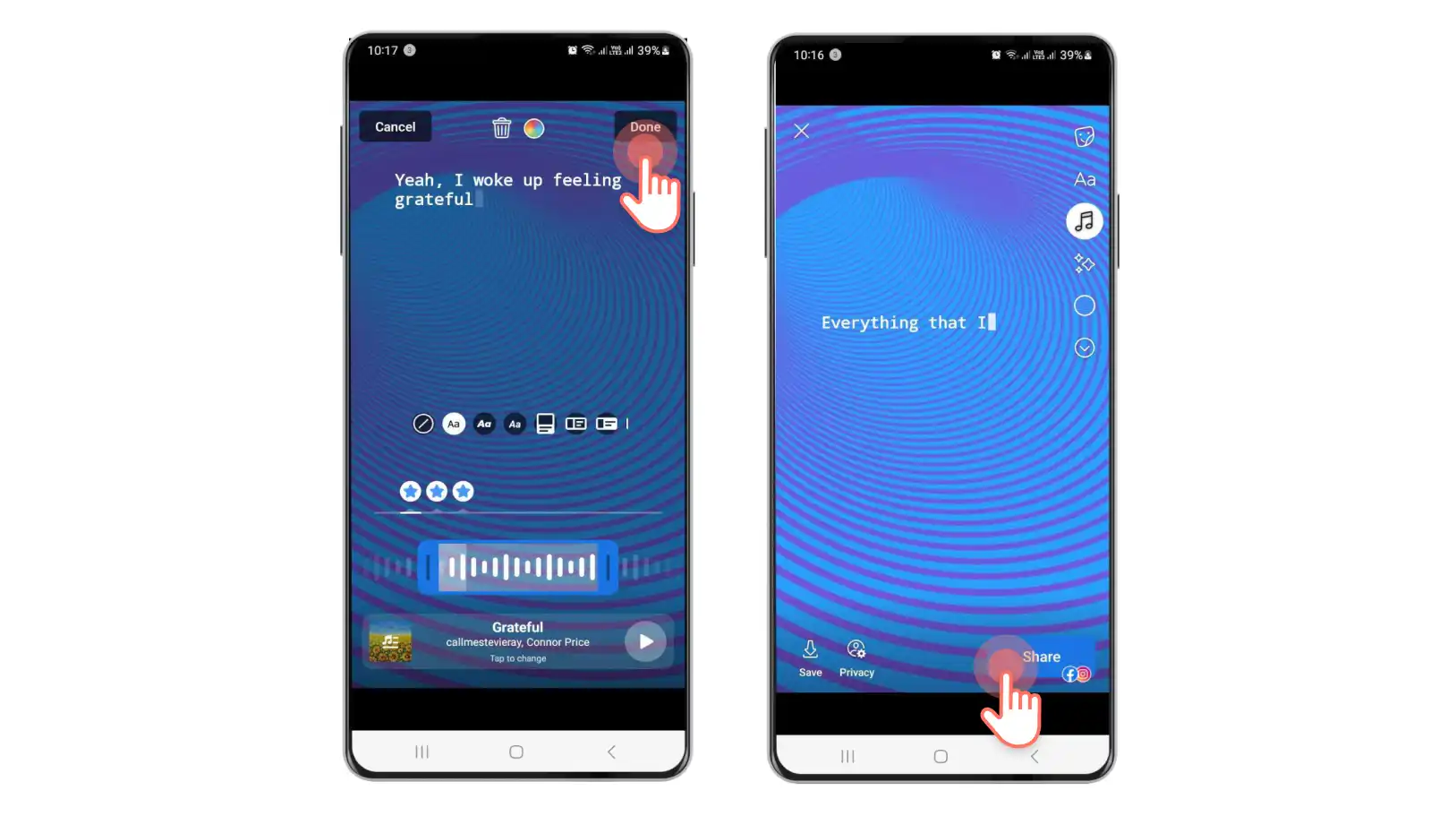 Musik Facebook story—langkah 6