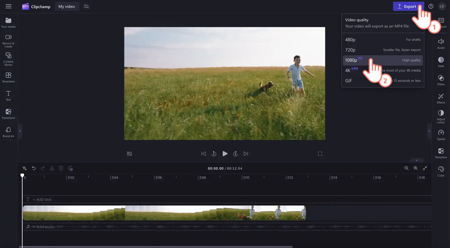 1080p бейне ажыратымдылығында баяу қозғалатын бейнені экспорттаушы пайдаланушының суреті.