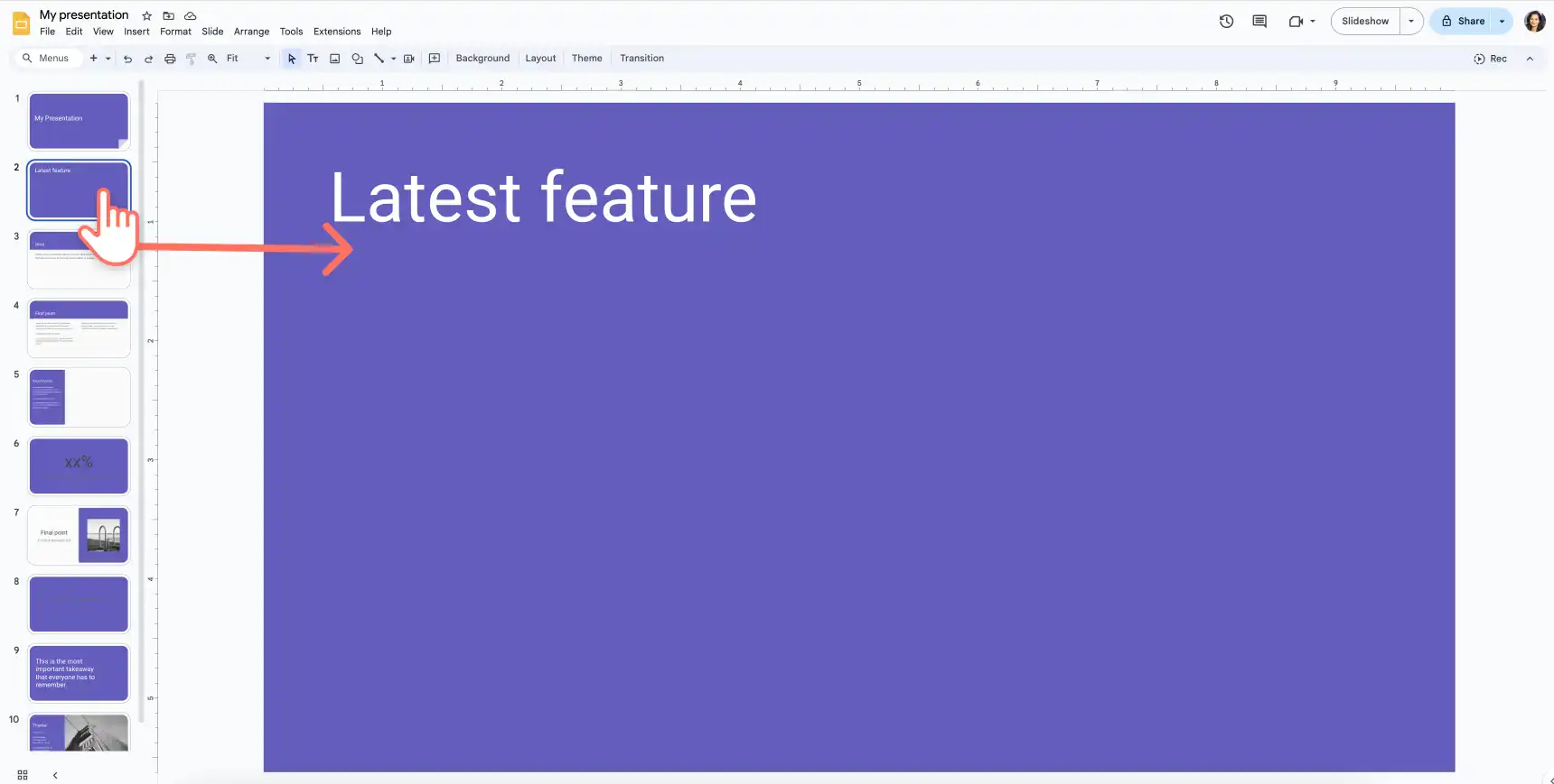 Step 2. Click on the presentation slide
