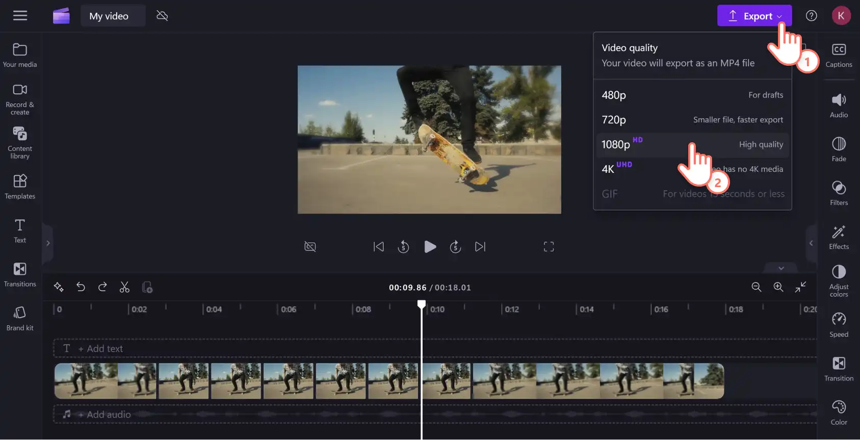 An image of a Clipchamp user exporting their finished loop video.