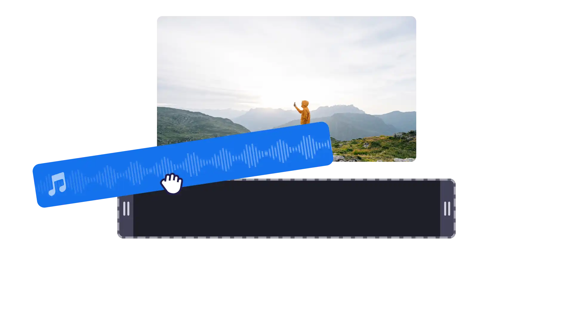 Użytkownik dodający klip dźwiękowy do osi czasu w edytorze Clipchamp.