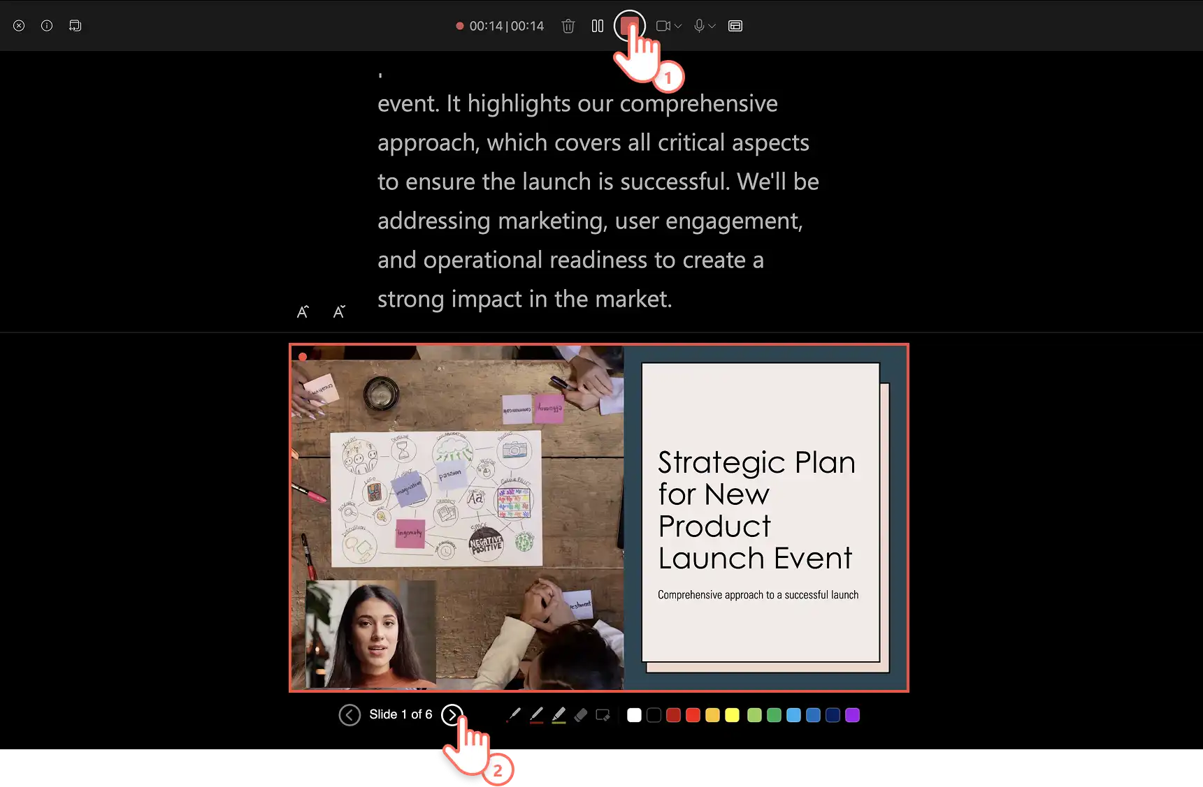 ผู้ใช้กำลังอ่านบันทึกย่อบนสไลด์เหมือนกับใช้ Teleprompter และบันทึกการบรรยายใน PowerPoint