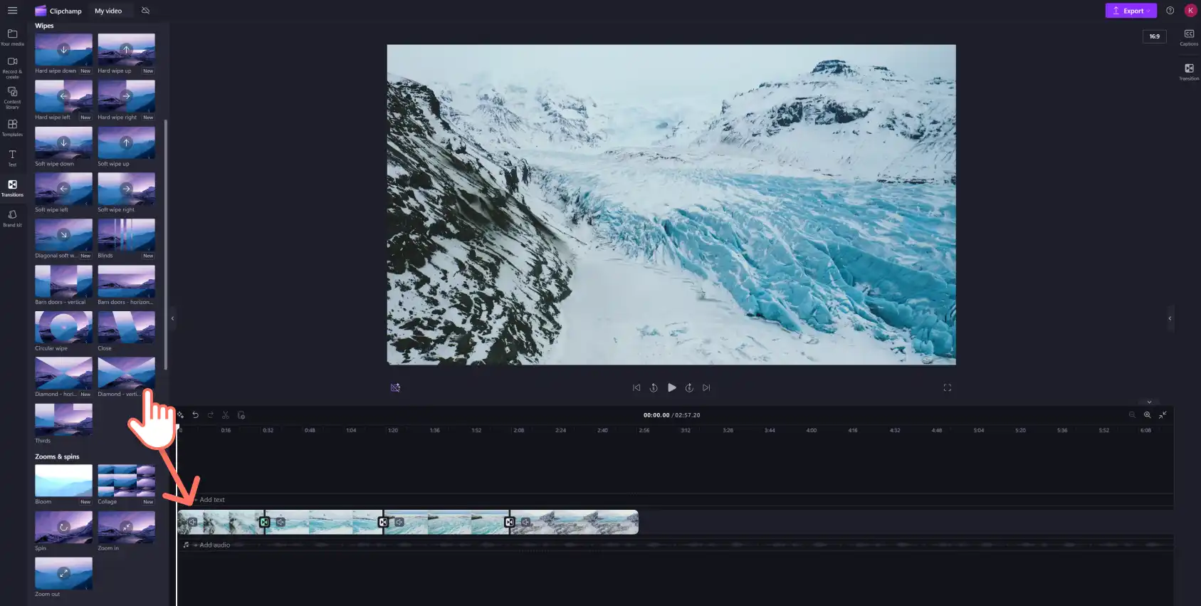 Adăugarea unei tranziții creative la clipurile video