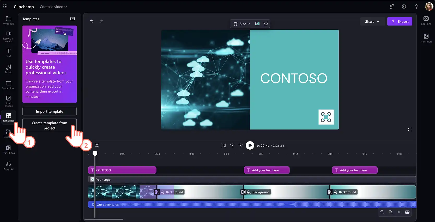 A user converting a video project into a video template in Clipchamp