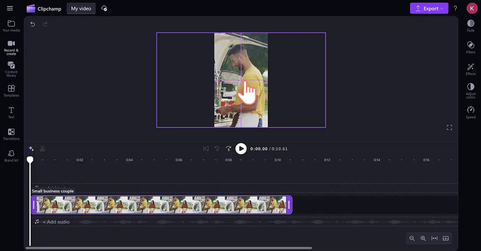 A user manually reframing a video after changing the aspect ratio for Instagram in Clipchamp video editor.