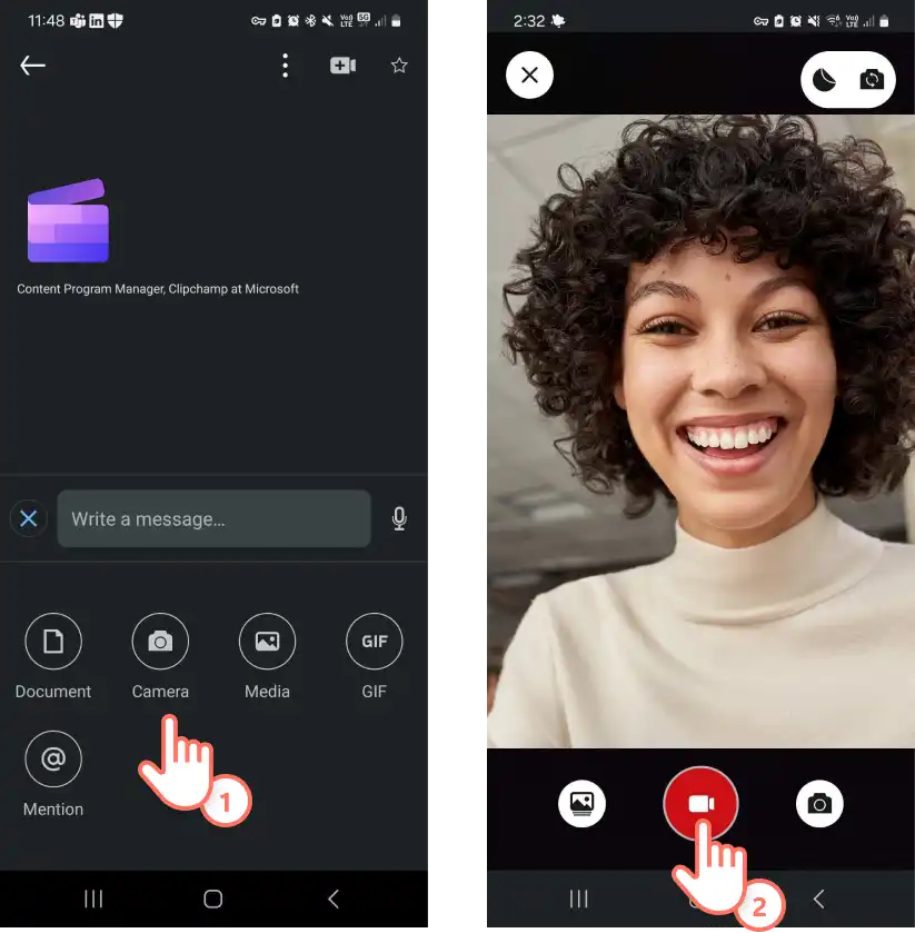 Cuplikan layar pengguna LinkedIn mengirim pesan video langsung.