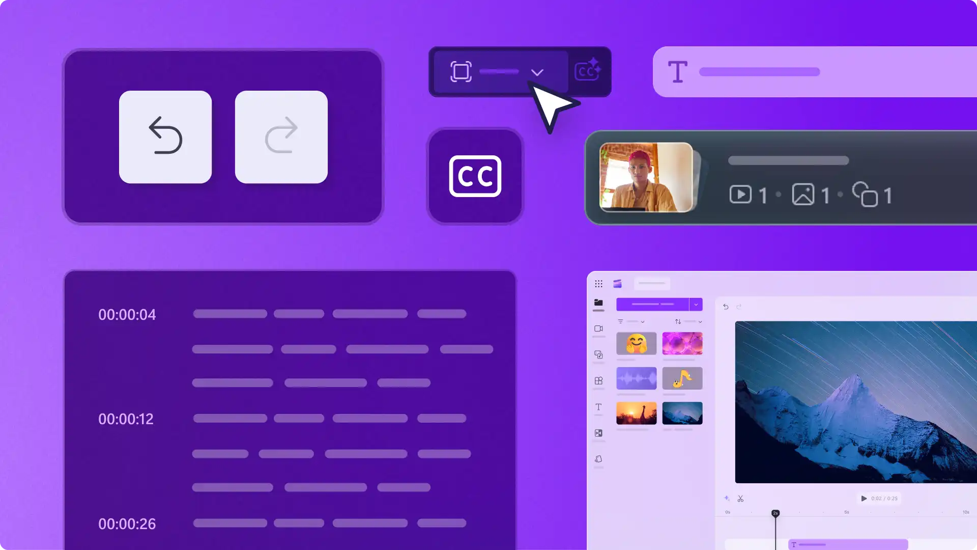 Fitur pengeditan video Clipchamp baru direpresentasikan dengan ikon abstrak