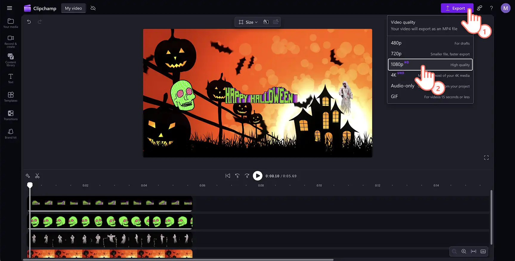Pengguna menyimpan video dalam kualitas tinggi di Clipchamp