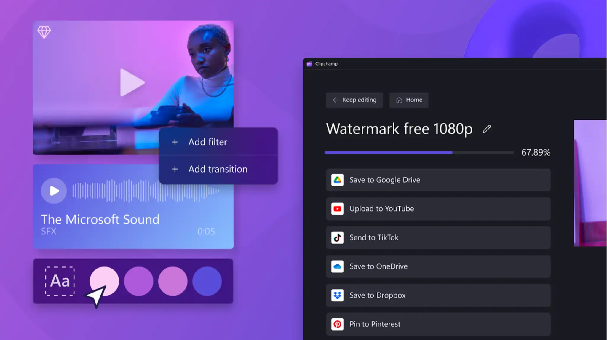 Clipchamp-kuva elementtien editoinnista