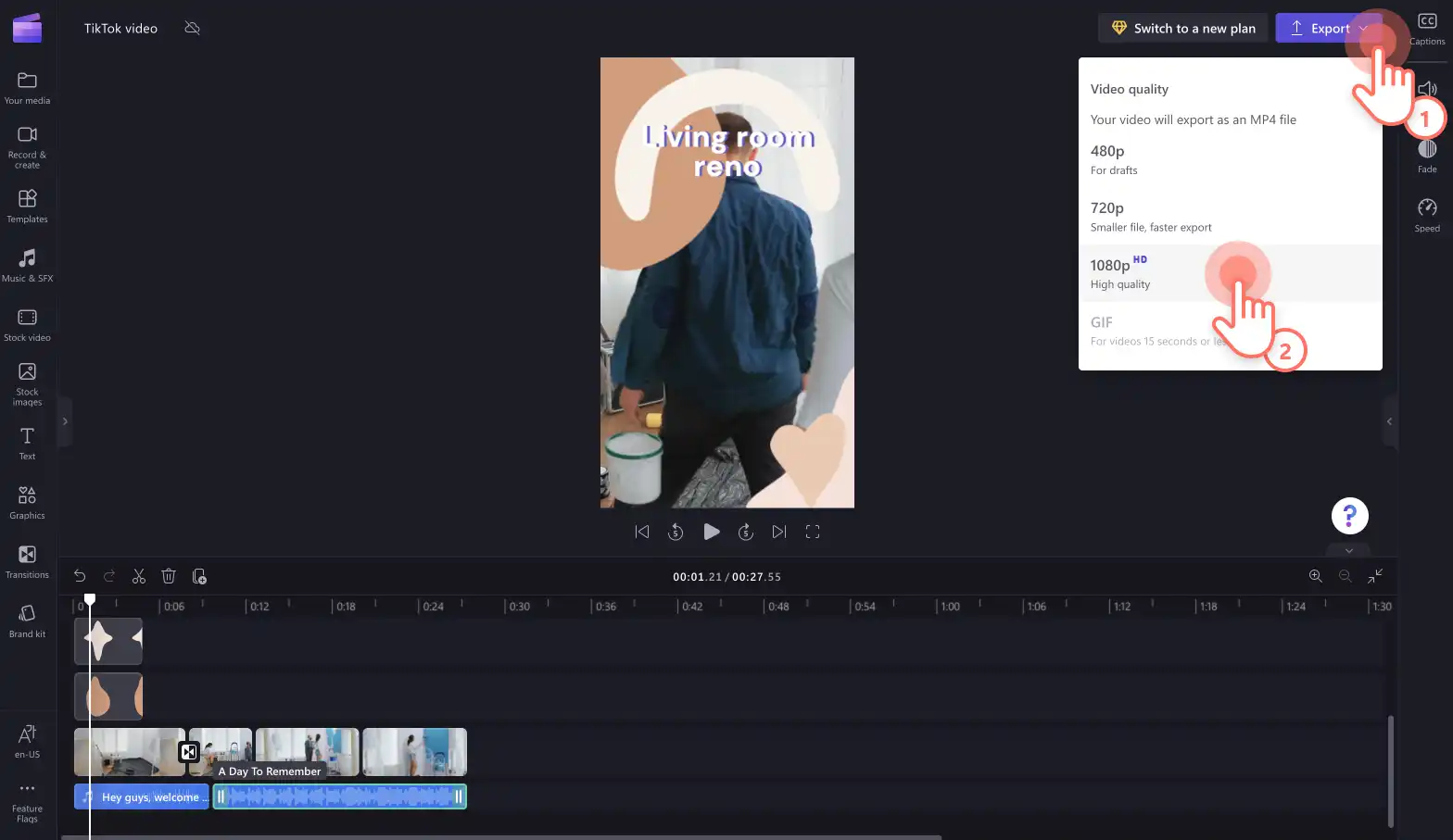 Clipchamp video düzenleyicisi ile TikTok videosu oluşturma - adım 3