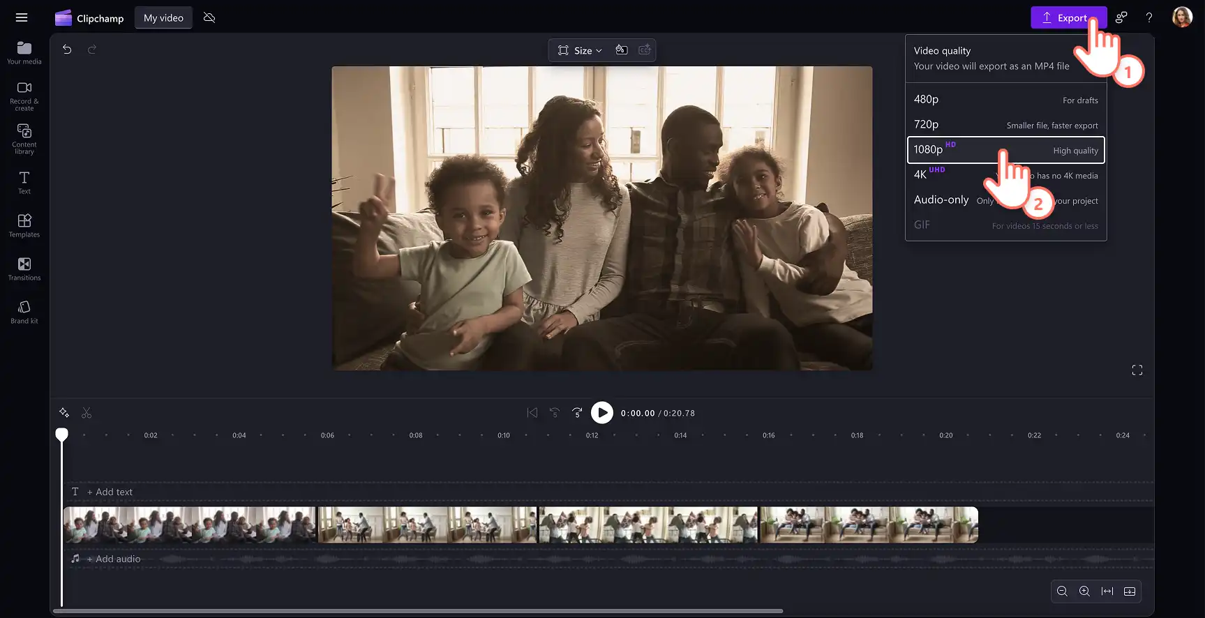 Como salvar um vídeo de alta qualidade no Clipchamp