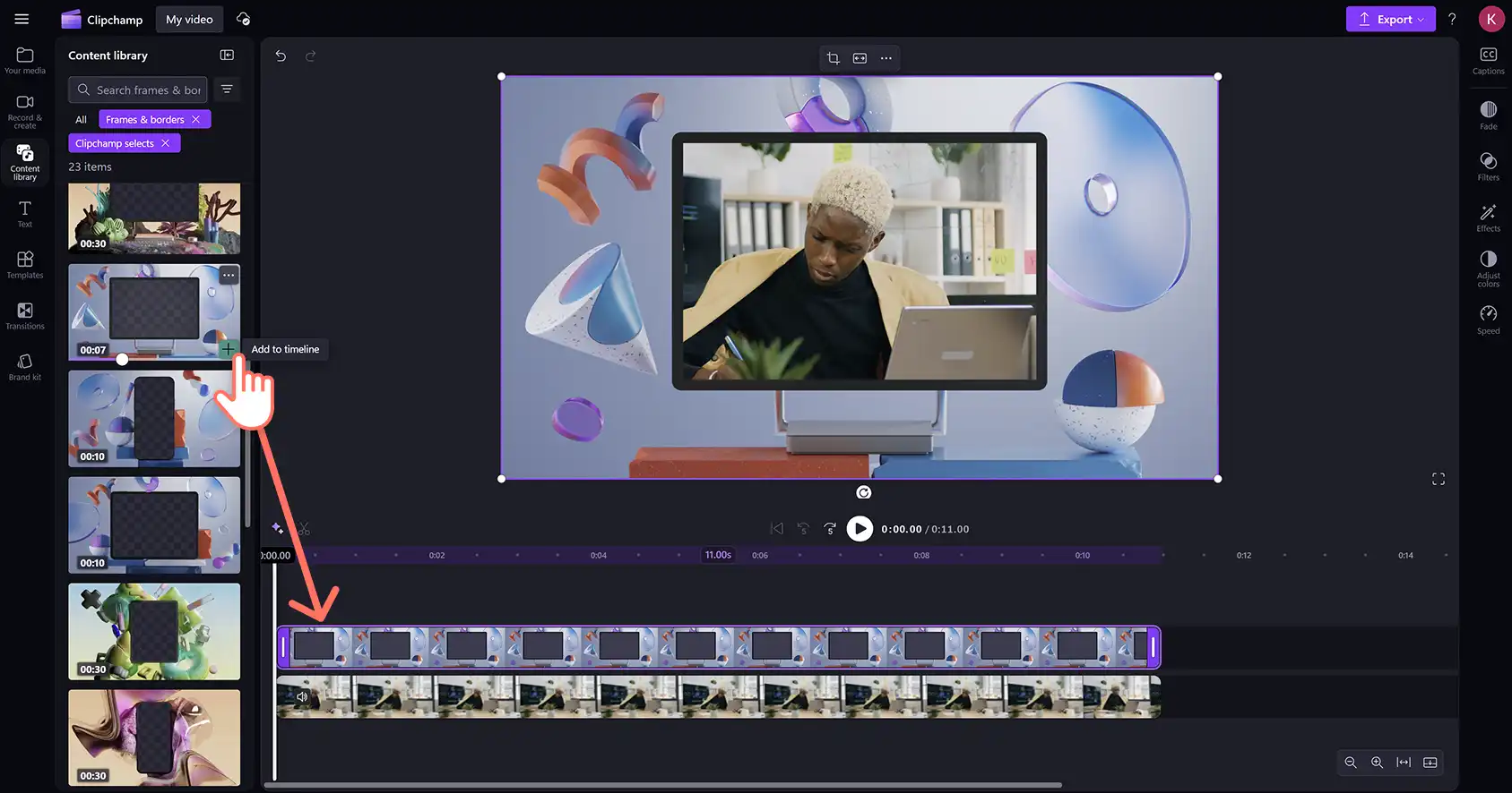 A user adding an animated border to a video in Clipchamp video editor.