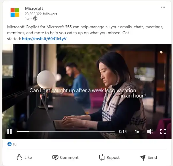 Cuplikan layar video Halaman Perusahaan LinkedIn yang diposting oleh Microsoft.