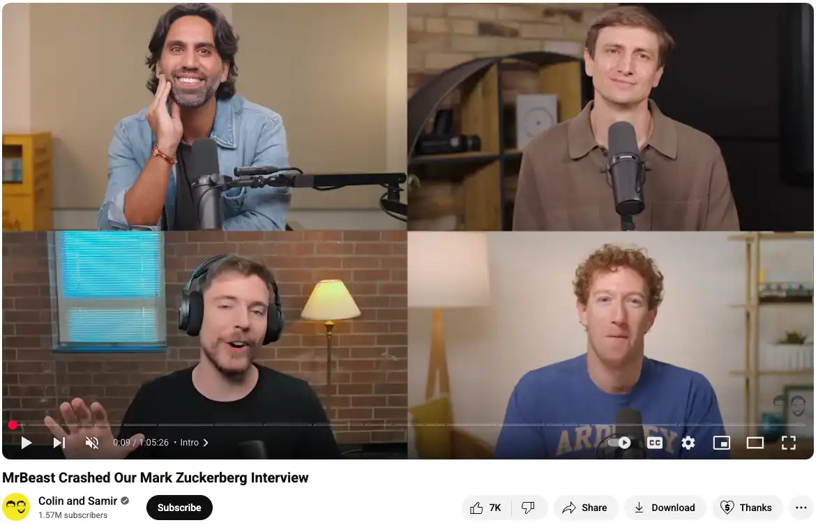 Zrzut ekranu z podkastu Colin i Samir z gośćmi, którzy dołączyli asynchronicznie do podkastu wideo