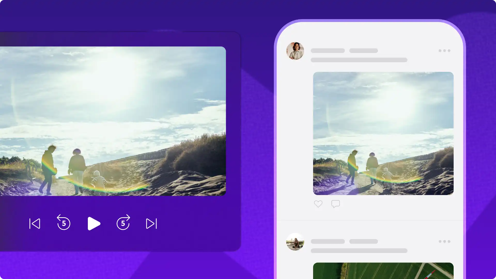 Un utilizator care creează un videoclip pentru rețelele sociale în Clipchamp și îl postează pe platforma Twitter X. 