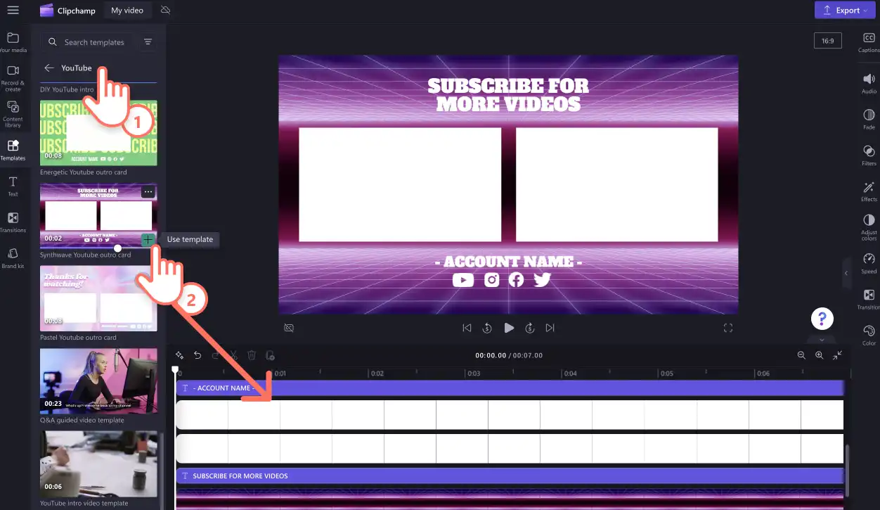 Video şablonu seçen bir kullanıcının resmi. 