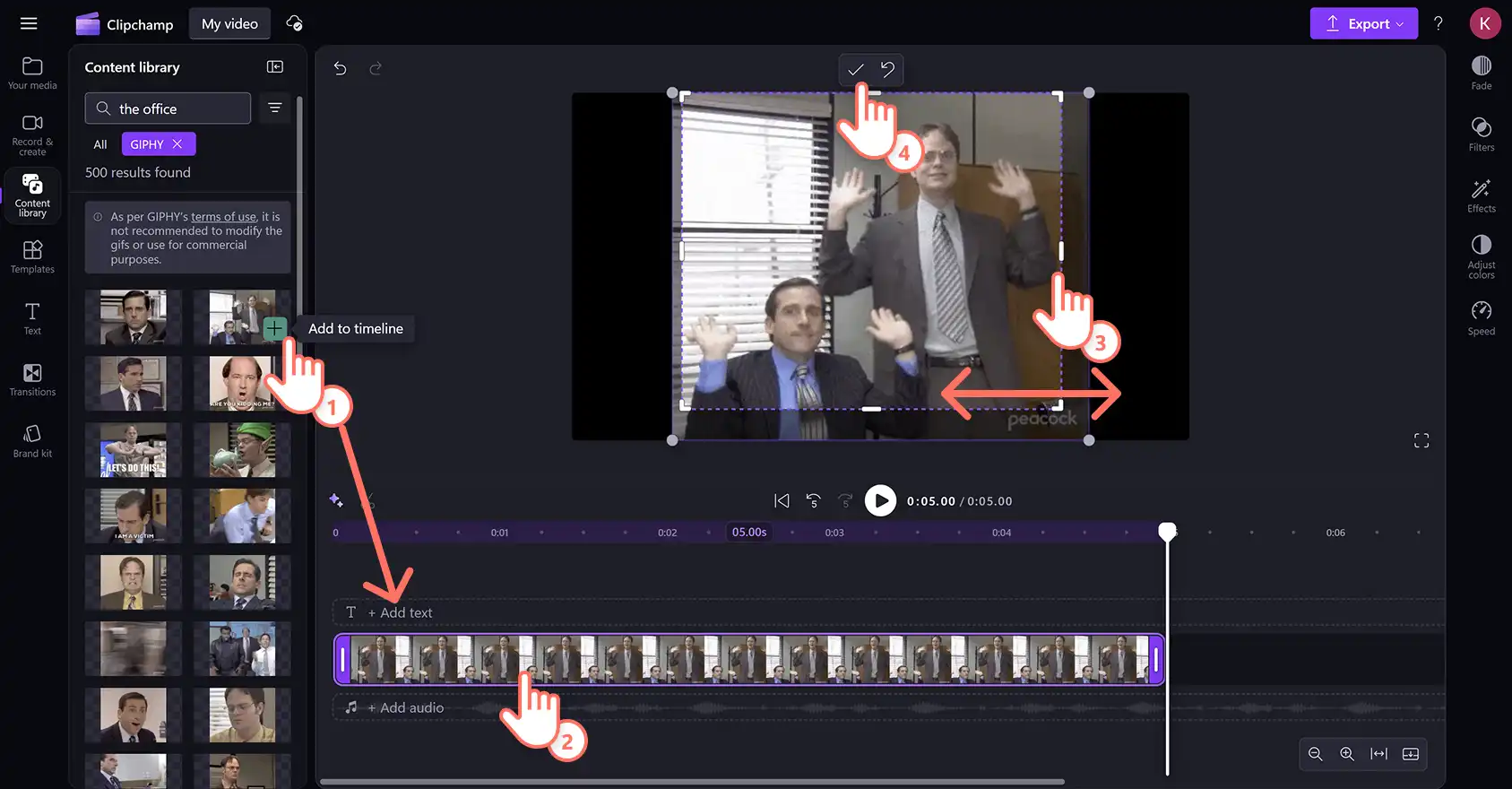 Clipchamp 動画エディターで GIF をクロップしているユーザー。