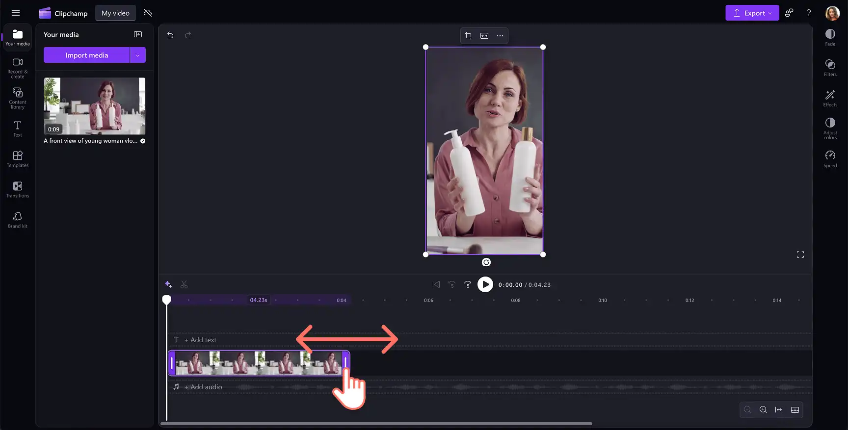 Clipchamp 비디오 길이를 트리밍하는 사용자입니다. 