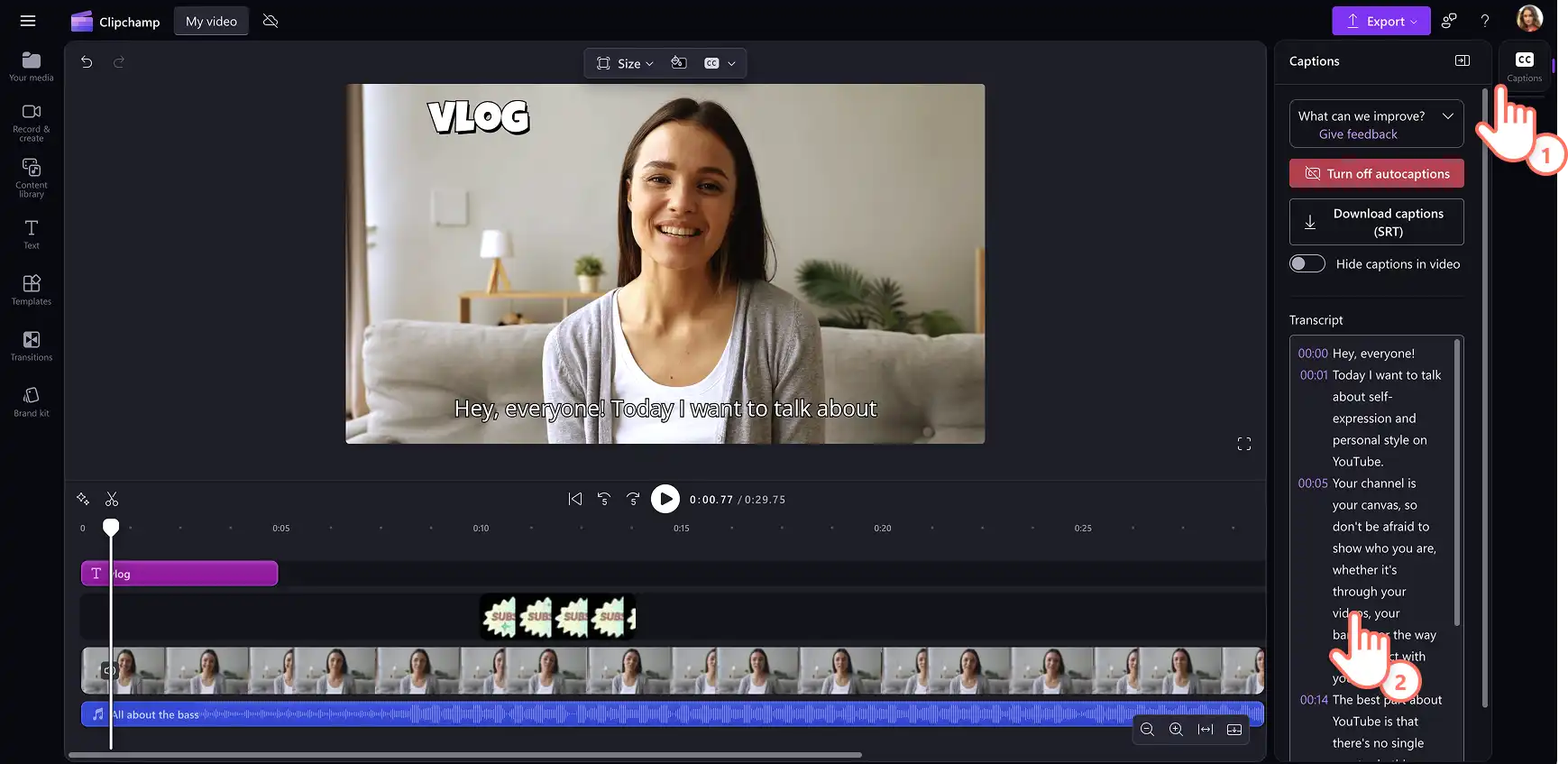En bruker som oppretter bildetekster for videoer med kunstig intelligens. 