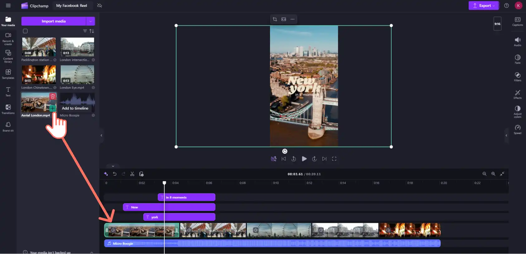 A user adding their own assets onto the timeline.