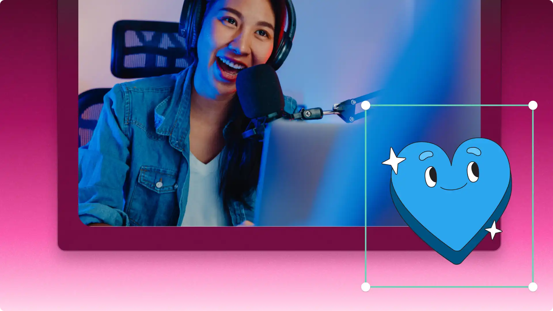 Seorang pengguna menambahkan pelekat emoji pada video dalam editor video Clipchamp. 