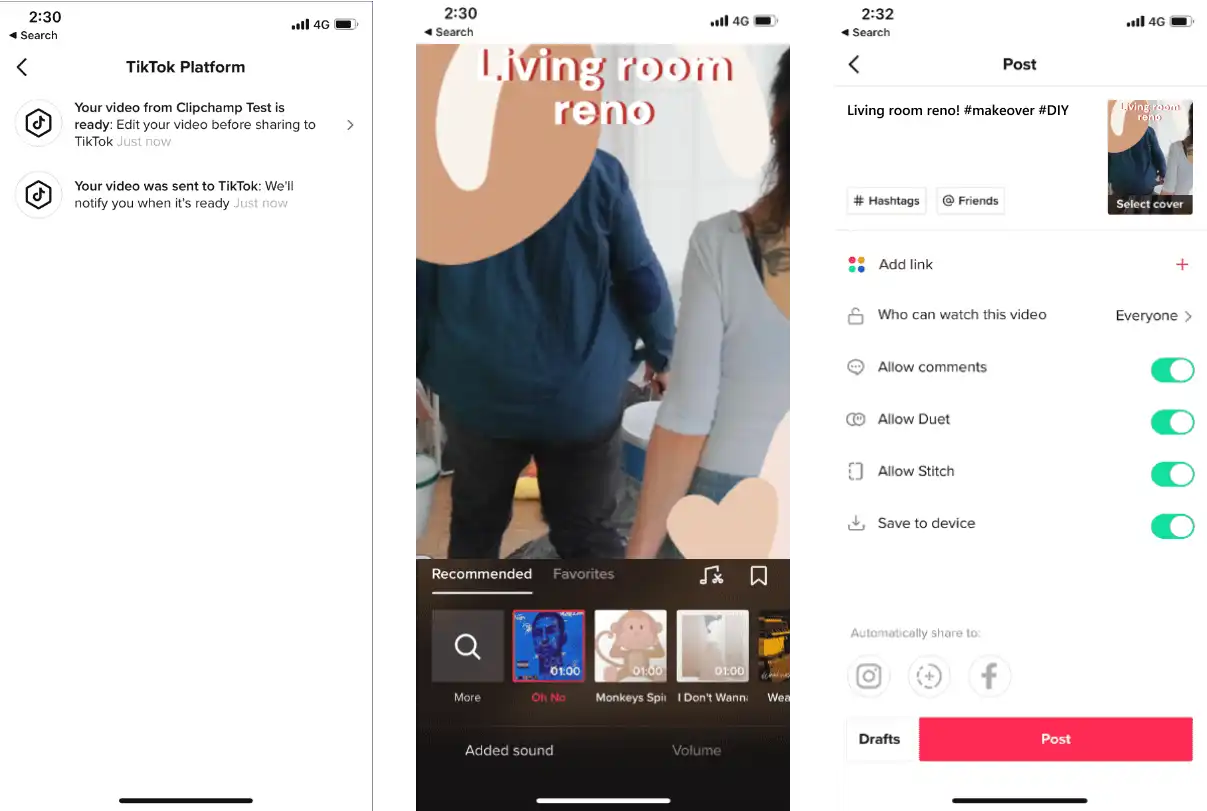 Clipchamp ile TikTok videosu oluşturma - adım 4 son