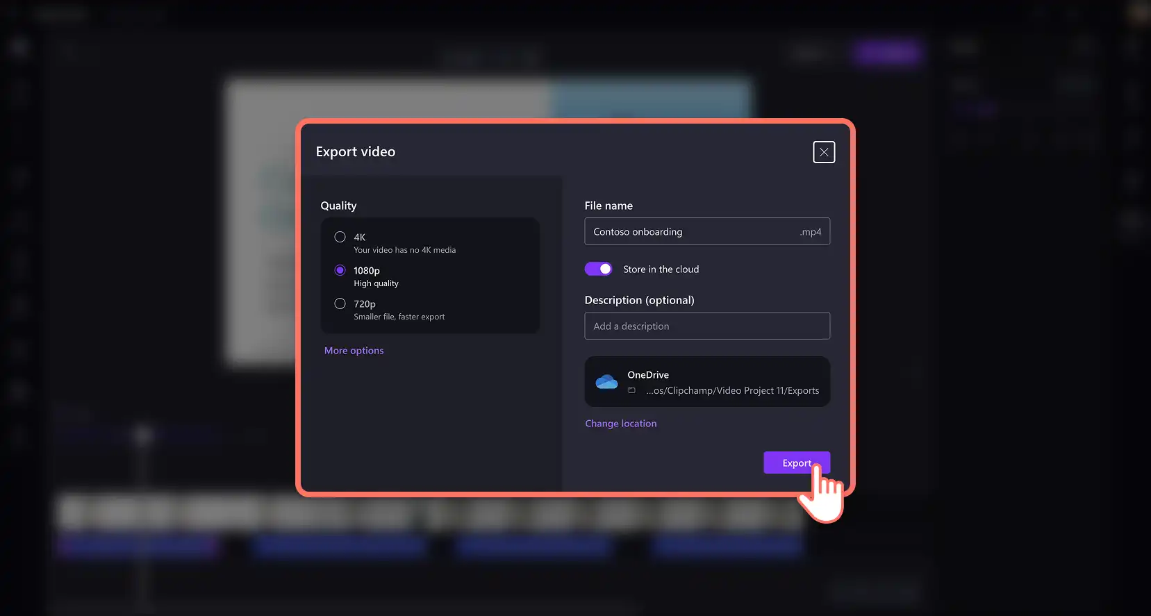 ผู้ใช้กำลังบันทึกการพากย์เสียง AI คุณภาพสูงและงานนำเสนอวิดีโอใน Clipchamp สำหรับที่ทำงาน