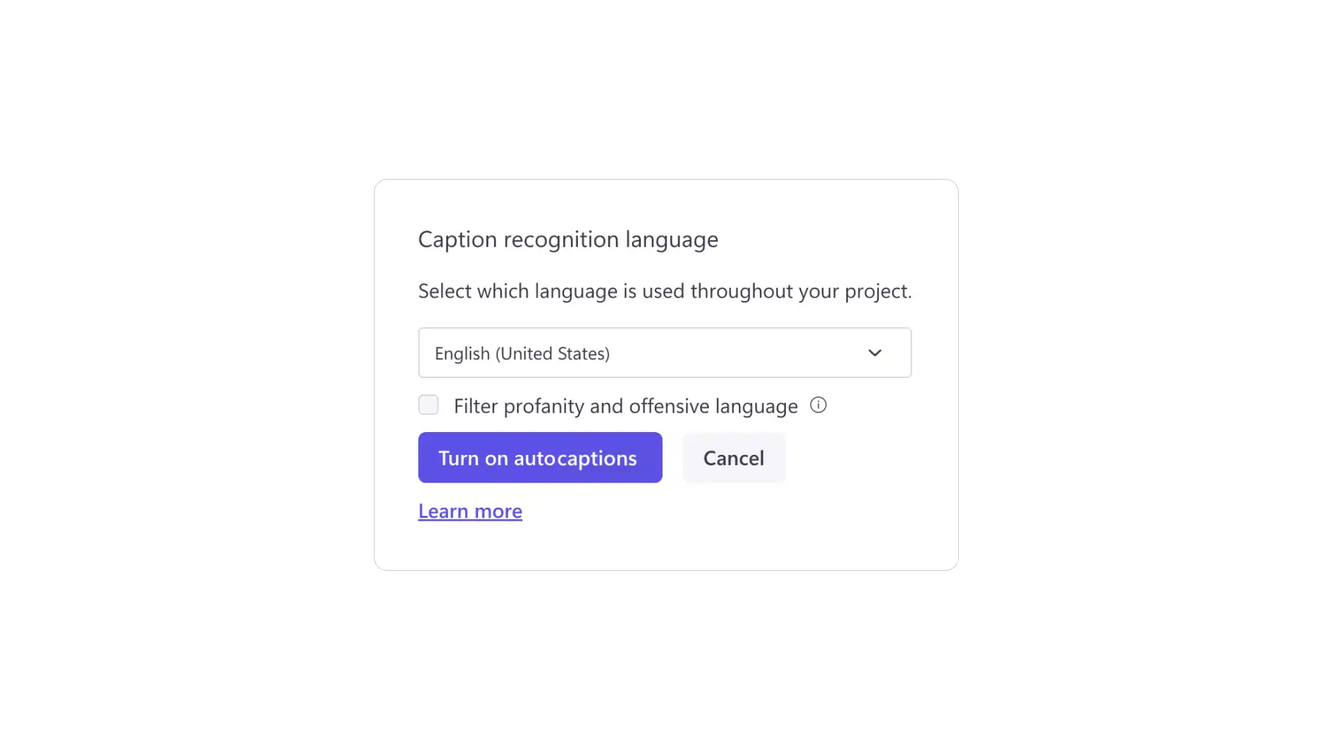 An image showing how to select the subtitle language in Clipchamp
