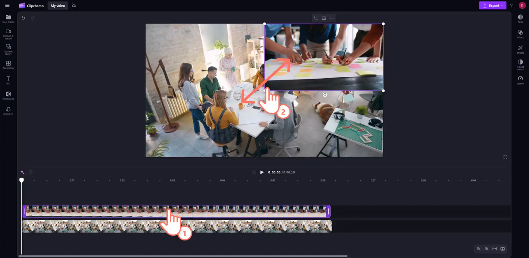 Kuvassa on käyttäjä muokkaamassa videokerroksen kokoa.
