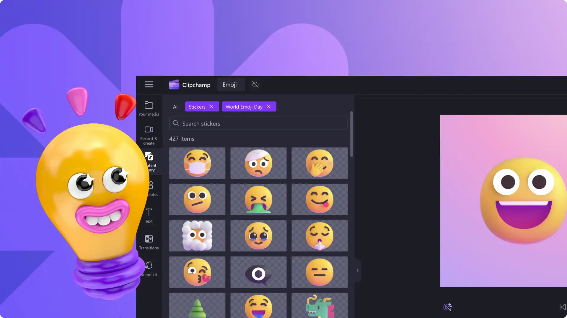 Tambah pelekat dan emoji pada Clipchamp