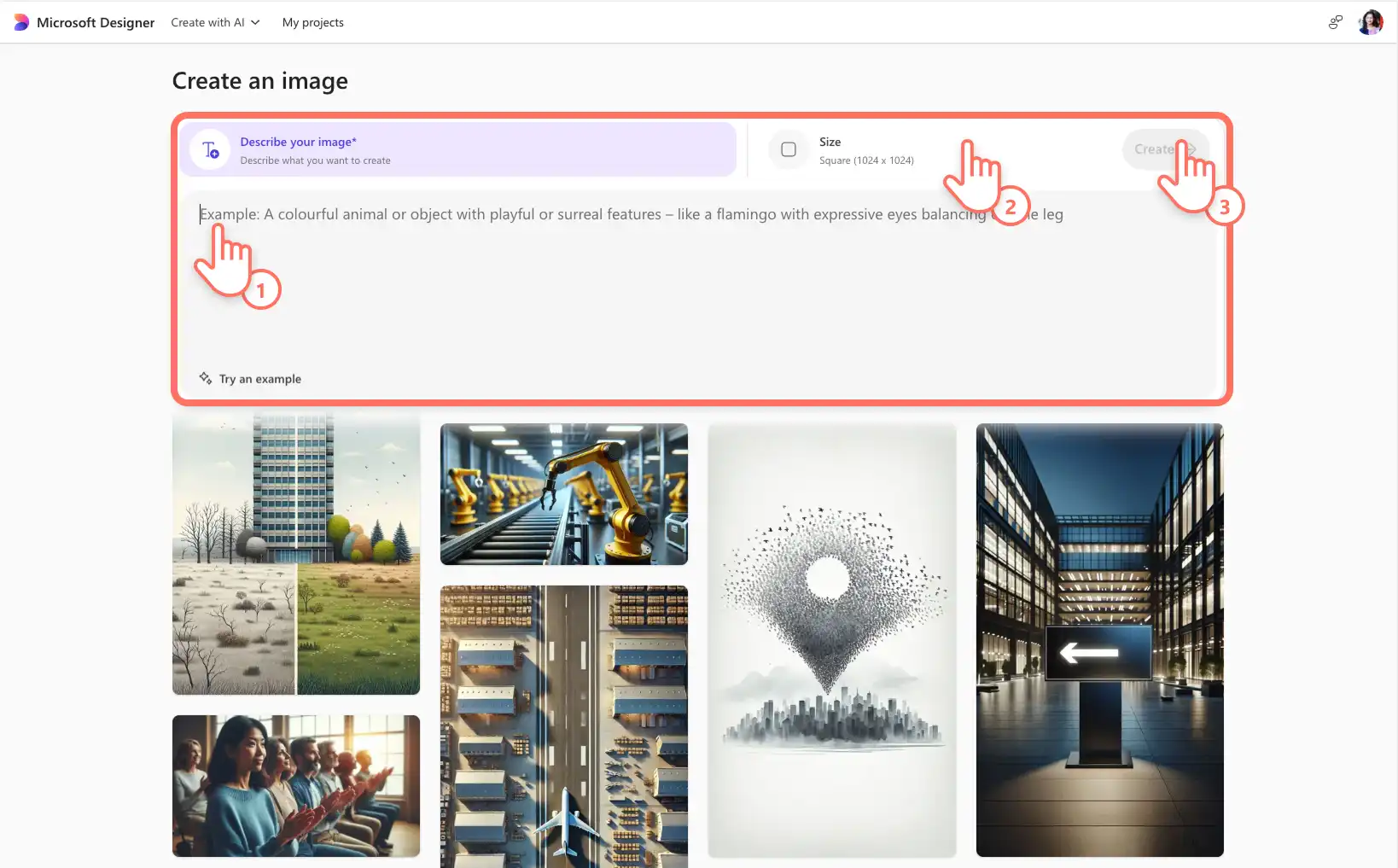 Un utilisateur rédigeant une requête IA dans l’outil Créateur d’image de Microsoft