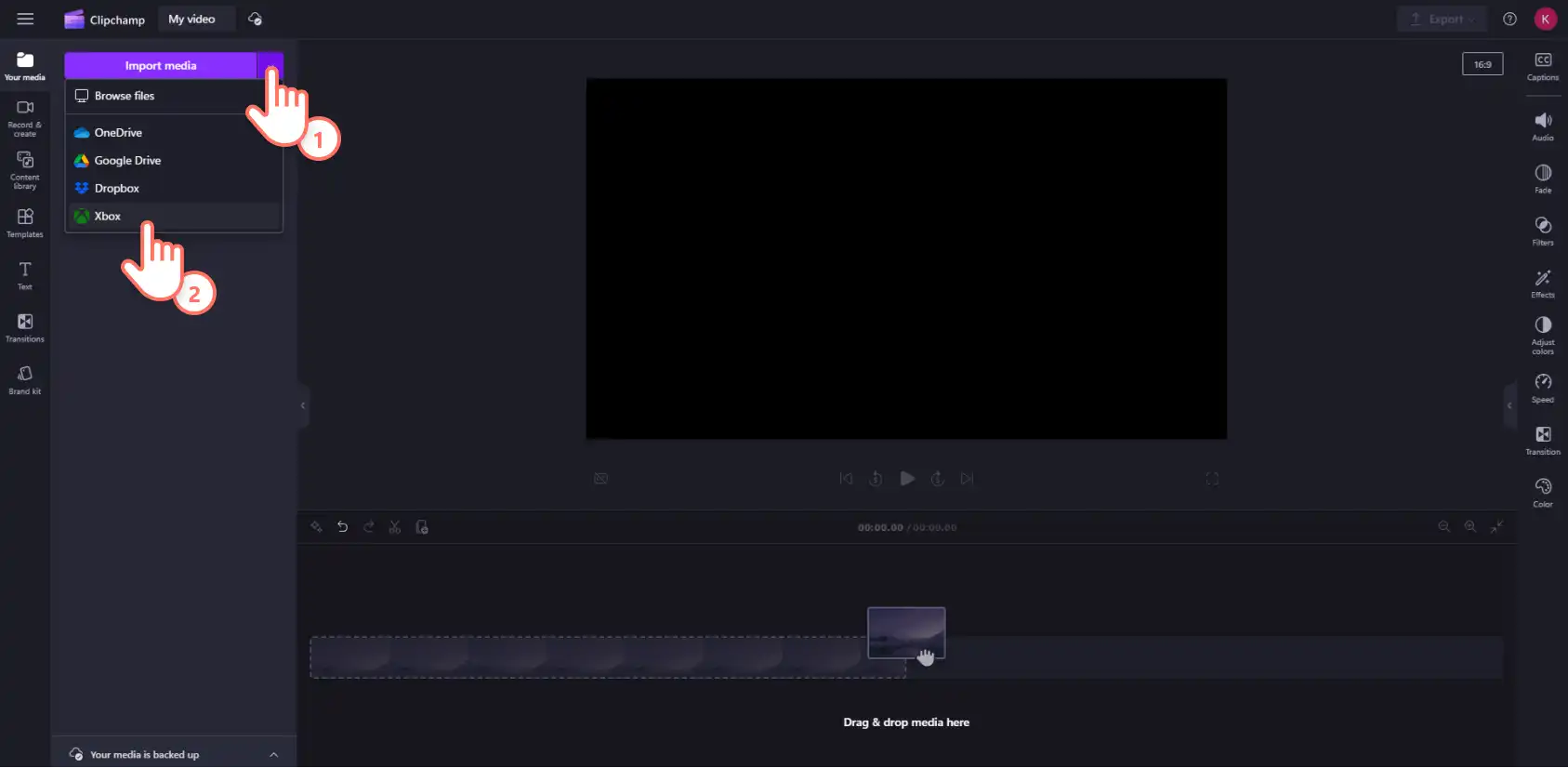 An image of a Clipchamp user importing media into the video editor.