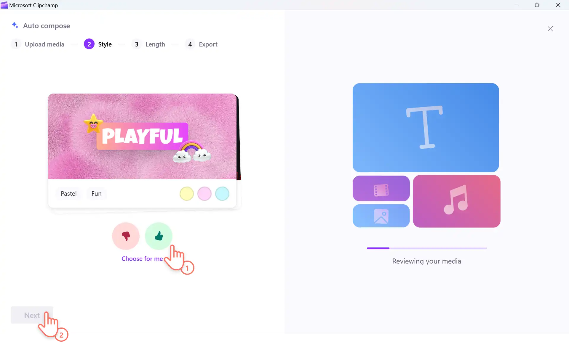 Clipchamp auto compose style options