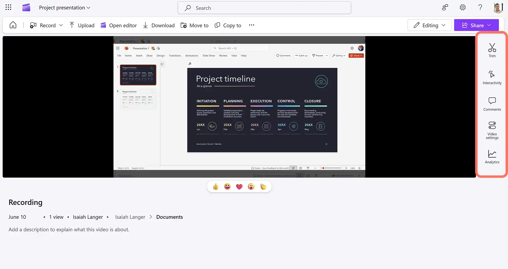 Usuário assistindo à prévia de um vídeo no reprodutor da Microsoft.