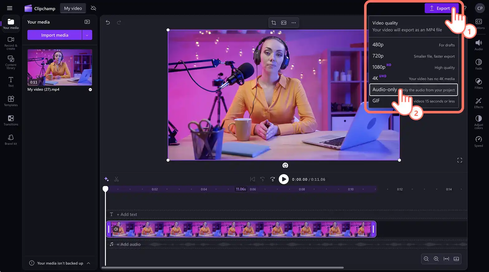 Un utente che esporta l'audio solo da un video.