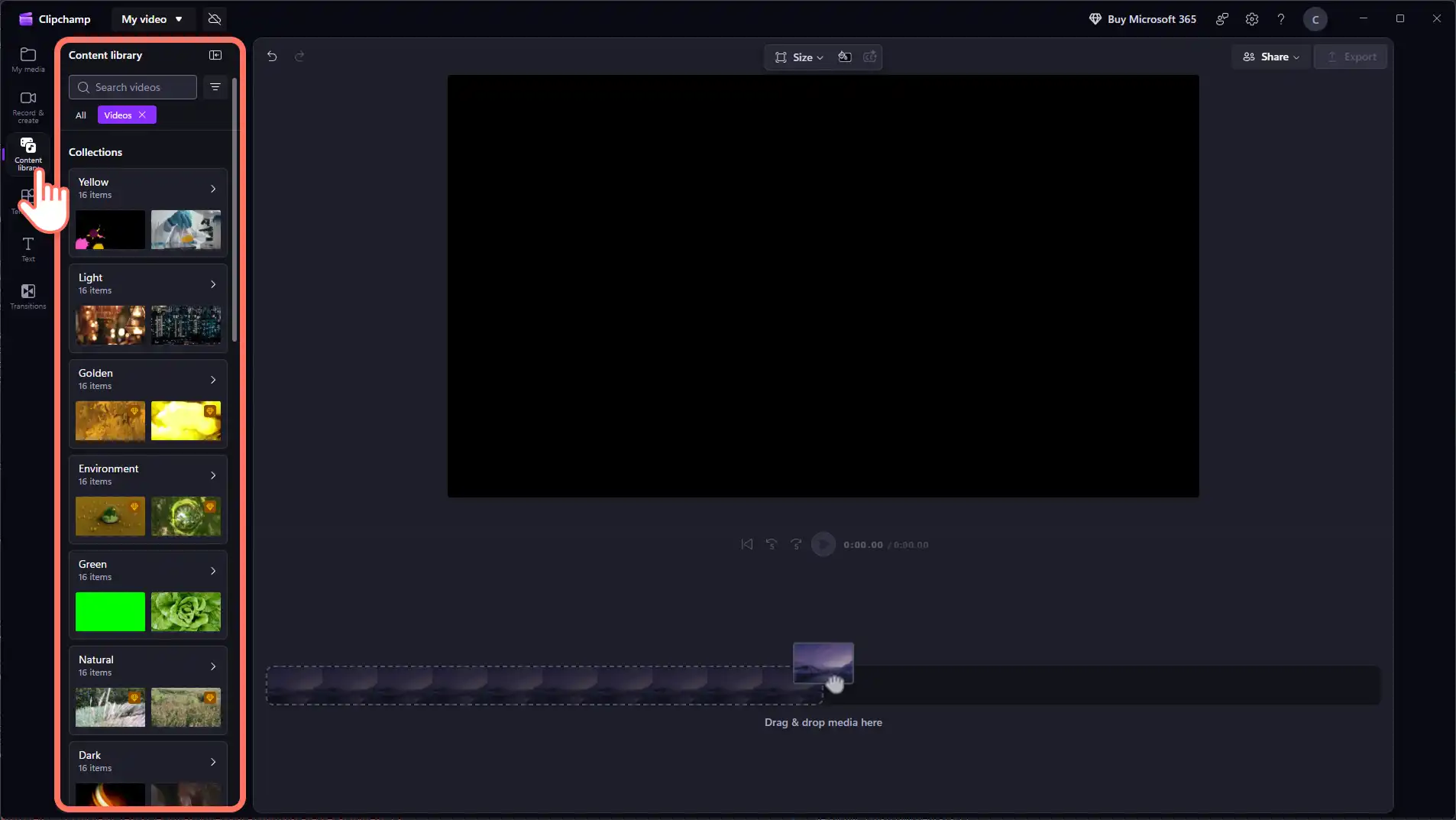 Windows 用 Clipchamp アプリでストック ライブラリを参照してロイヤリティフリーの動画を選択する