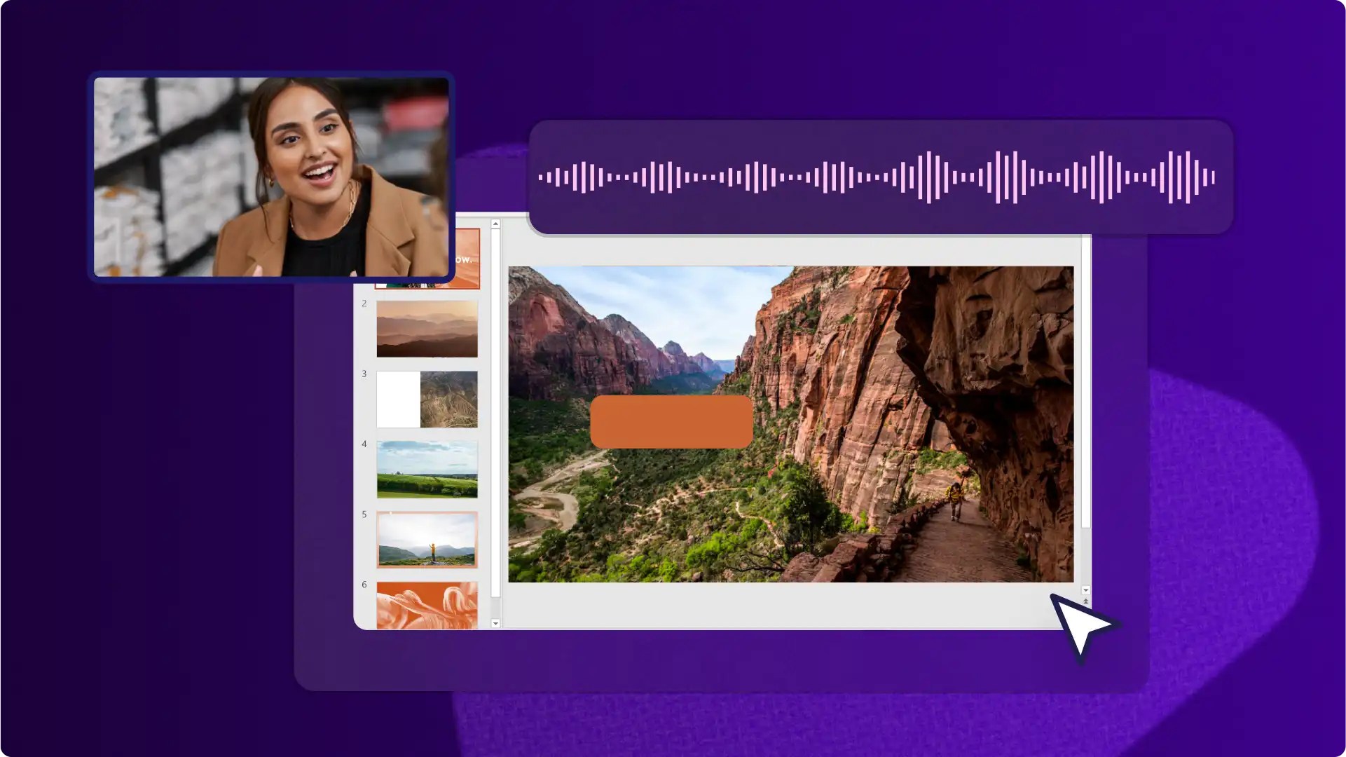 Người dùng thêm phần tường thuật âm thanh vào bản ghi trình bày PowerPoint trong Clipchamp