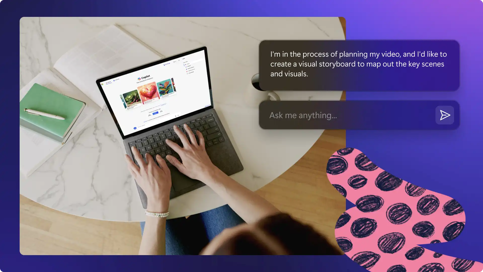Seorang pengguna berbual dengan Copilot untuk mencipta skrip video