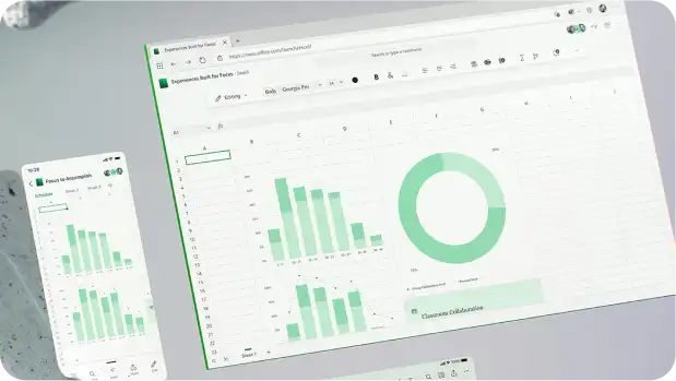 Ein Excel-Arbeitsblatt mit Balken- und Kreisdiagrammen