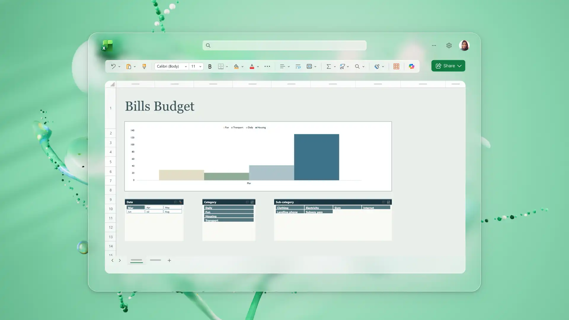 Шаблон бюджету рахунків у програмі Microsoft Excel. 