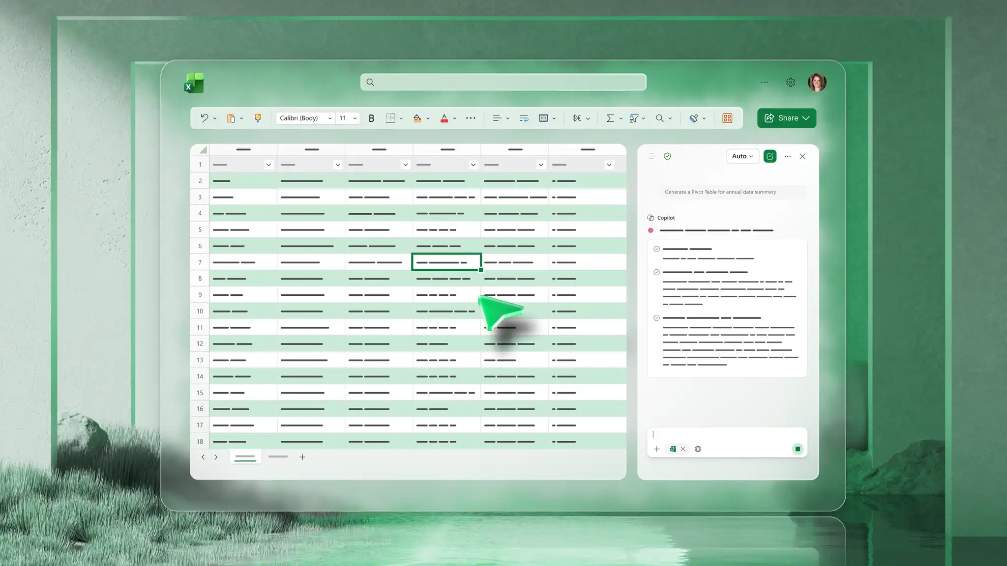 Ein Benutzer, der eine Zusammenfassungstabelle oder PivotTable erstellt, indem er mit Copilot in Microsoft Excel chatt. 