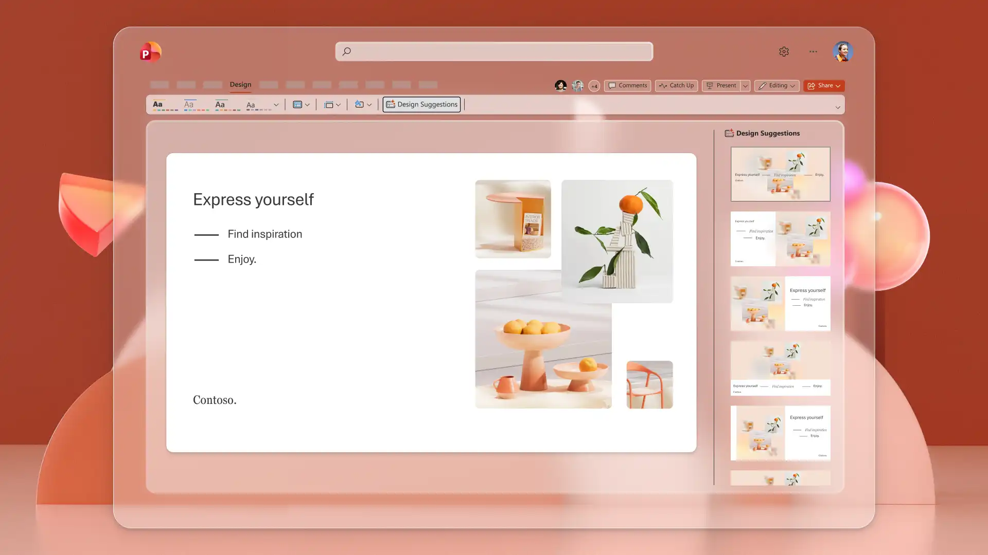AI-powered slide design layouts inside Microsoft PowerPoint. 